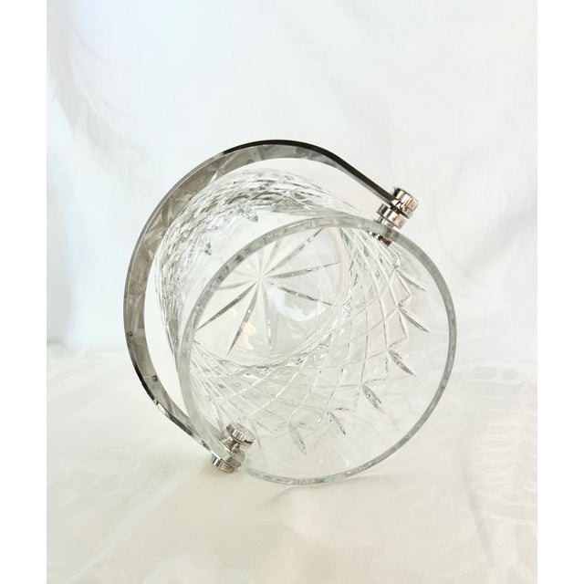 1970s Vintage 1970s Silver Plate and Crystal Ice Bucket, Diamond Pattern, Swinging Handle For Sale - Image 5 of 6