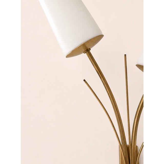 Metal Vintage Wall Sconces in Brass and Curved Opaline Glass, France, 1960, Set of 2 For Sale - Image 7 of 7
