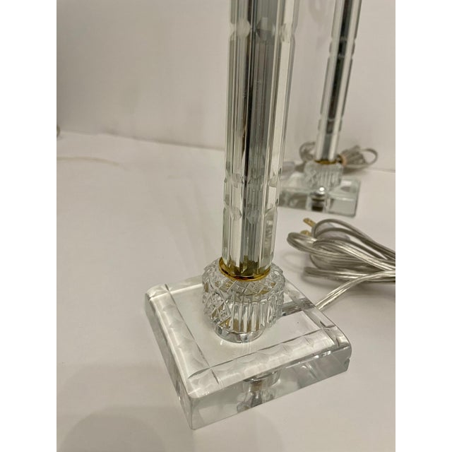 Glass Cut Crystal & Glass Boudoir Lamps - A Pair For Sale - Image 7 of 8