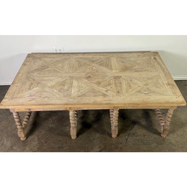 Wood Large European Rustic Coffee Table With Parquetry Top and Barley-Twist Base For Sale - Image 7 of 16