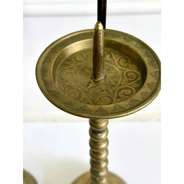 Pair of Antique Korean Brass Candlesticks with Reflector Shields For Sale - Image 13 of 13