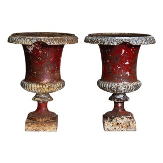Late 19th Century France Burnt Orange Iron Urns For Sale
