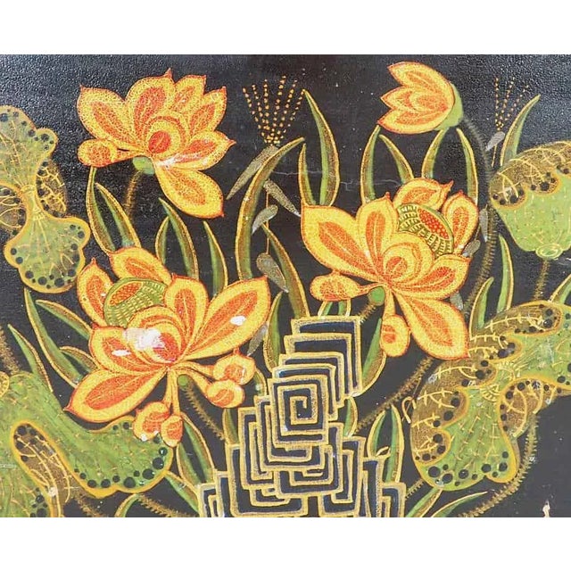 Wood Antique Wooden Box with Illustrations of Lotus Flowers, 1900s For Sale - Image 7 of 8