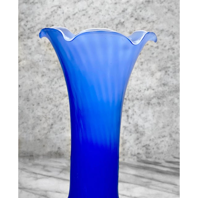 Italian Vintage Italian Murano Cobalt Blue Blown Art Glass Flared Vase For Sale - Image 3 of 8
