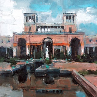 Orangery Sanssouci in Potsdam by Heiko Mattausch | Oil Painting of a historic garden building For Sale