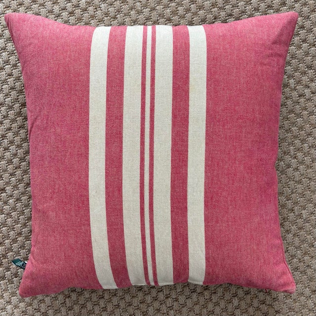 French Country Ralph Lauren Pillow Pink and White Striped Throw Pillow, Down-Filled For Sale - Image 3 of 4
