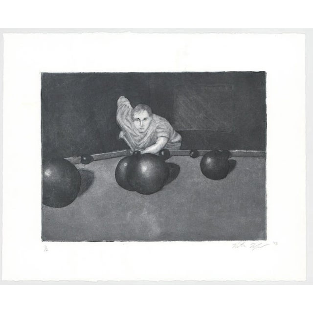 2002 Man Playing Pool Aquatint For Sale - Image 4 of 5