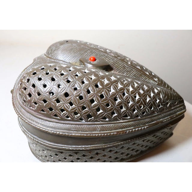 Large Antique 1800's Handmade Pierced Thick Brass Bronze India Betel Nut Box For Sale - Image 4 of 12
