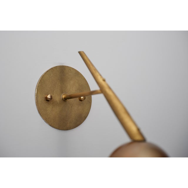 Mid-Century Modern Vintage Italian Brass and Opaline Glass Globe Wall Sconces, 1950s, Set of 2 For Sale - Image 3 of 11