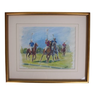 British Polo Match #6 Watercolour by Helen Anderson (British, 20th Century) For Sale