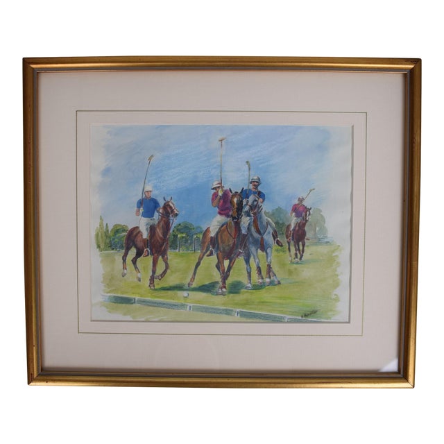 British Polo Match #6 Watercolour by Helen Anderson (British, 20th Century) For Sale