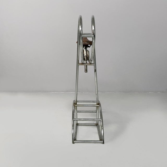 Italian Bar Stool with Brown Leather Bicycle Seat and Chromed Metal, 1970s For Sale - Image 3 of 18