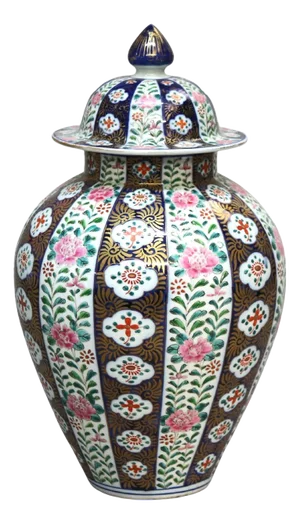 Antique Chinese Meiji Hand Painted and Gilt Porcelain Covered Urn Cira 1930