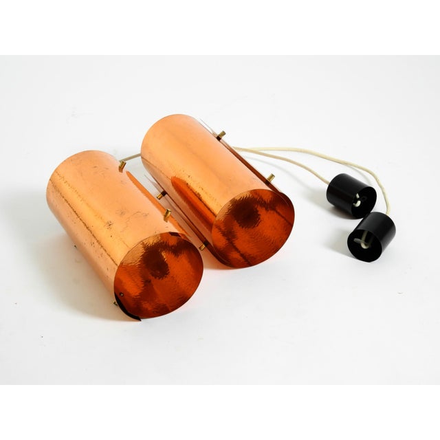 Metal Mid-Century Tube Pendant Lamps with Two Copper Shades, 1950s, Set of 2 For Sale - Image 7 of 18