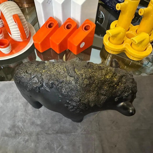 1990s Modernist Black Fat Lava Ceramic German Bison For Sale - Image 11 of 12