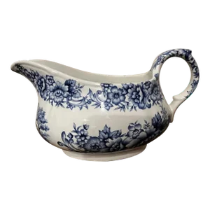 1980s Vintage Blue Floral Ironstone Gravy Boat