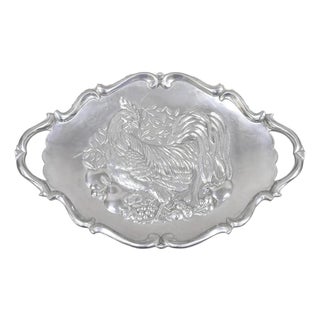 Vintage Lenox Retired Large Rooster Pewter Metal Holiday Serving Platter Tray For Sale