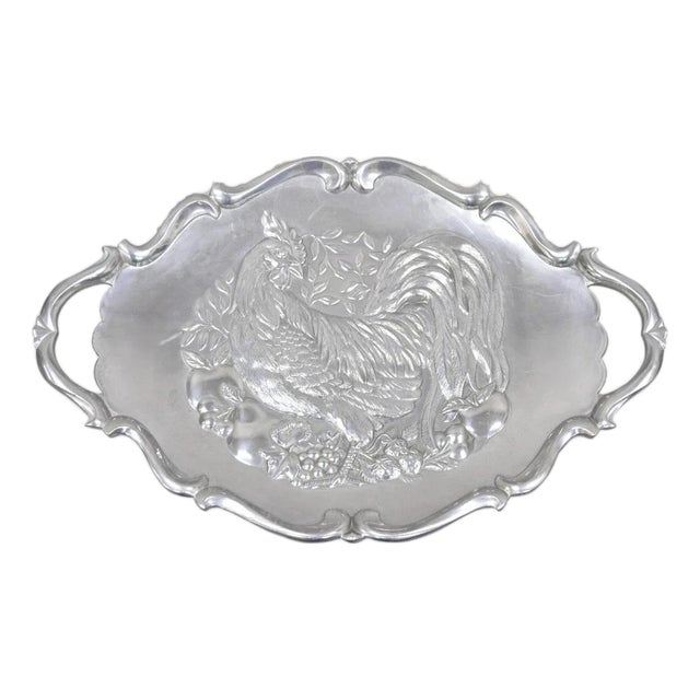 Vintage Lenox Retired Large Rooster Pewter Metal Holiday Serving Platter Tray For Sale