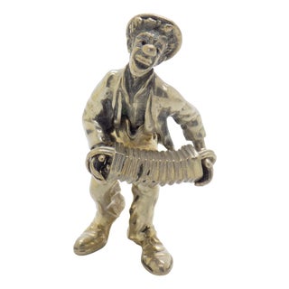 Vintage Italian Handmade Silver Clown with Accordion Figurine from Angini, Tuscany, 1970s For Sale