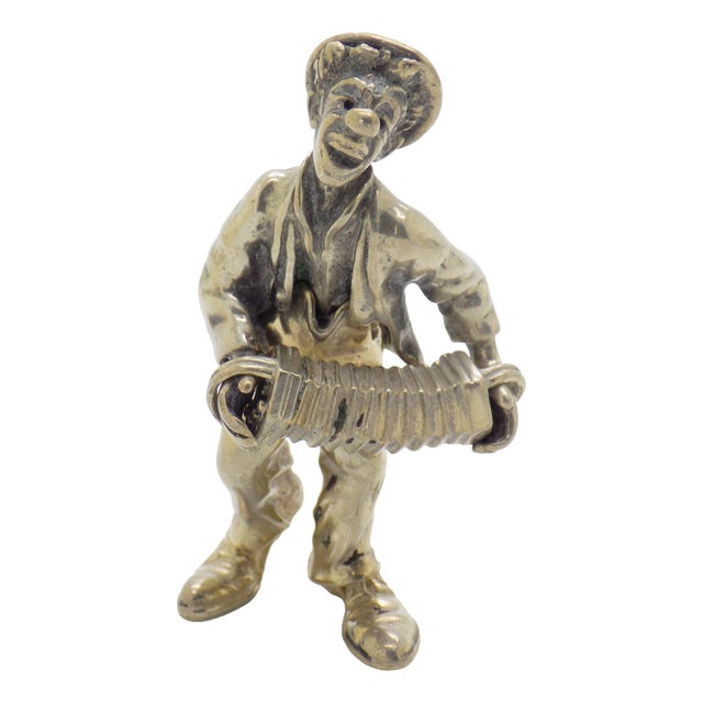 Vintage Italian Handmade Silver Clown with Accordion Figurine from Angini, Tuscany, 1970s For Sale