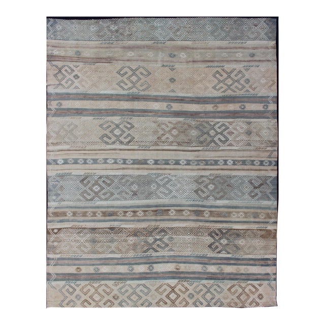 Striped Hand Woven Turkish Vintage Kilim With Geometric Designs For Sale