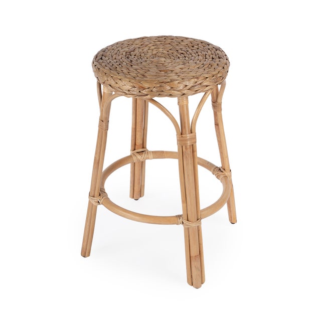 Tobias 24 in. Seat Height Round Rattan Backless Counter Stool, Natural Hyacinth For Sale In Chicago - Image 6 of 6