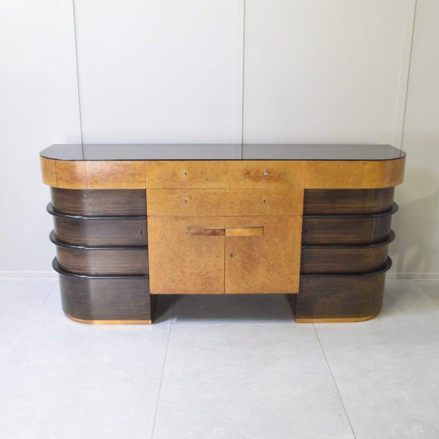 Walnut Root Wood with Colored Glass Top Cabinet, 1940s For Sale - Image 11 of 11