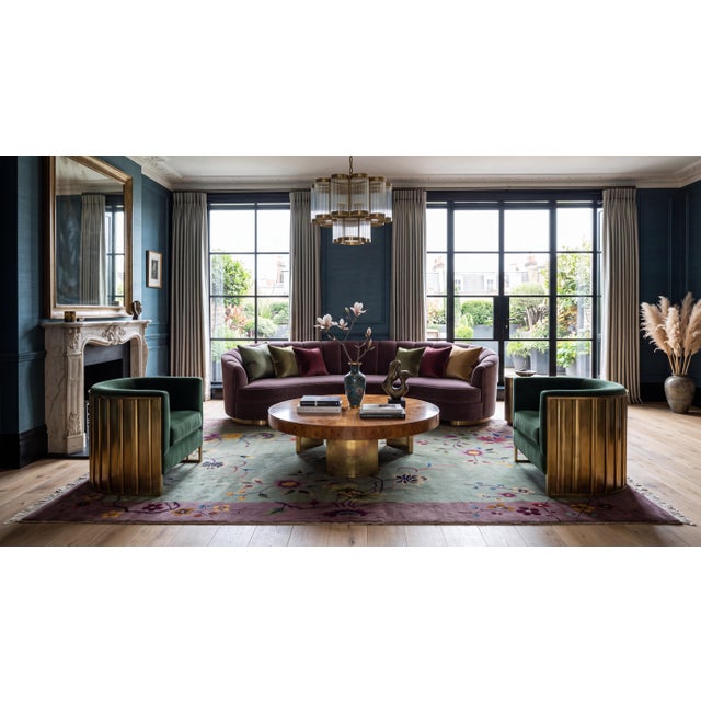 An exquisite piece of 1920s Art Deco luxury, this authentic antique Chinese Nichols-style wool rug features an ethereal...