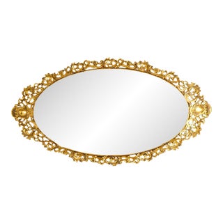 Midcentury Gold Filagree Vanity Mirror For Sale