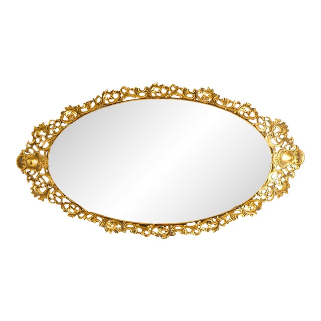 Midcentury Gold Filagree Vanity Mirror For Sale