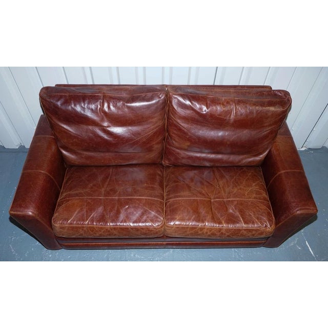Vintage Brown Leather 2-to-3-Seater Sofa For Sale - Image 3 of 17