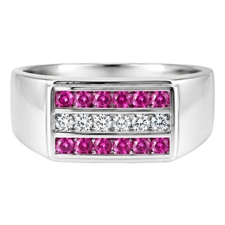 14K White Gold Diamond Ruby Men's Designer Ring Band For Sale