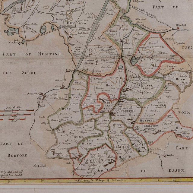 1700's Antique County Map Cambridgeshire For Sale - Image 6 of 12