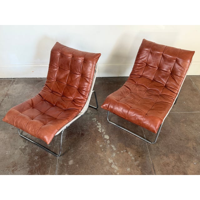 Vintage 1970's Cognac Leather Swedish Lounge Chairs For Sale - Image 12 of 15