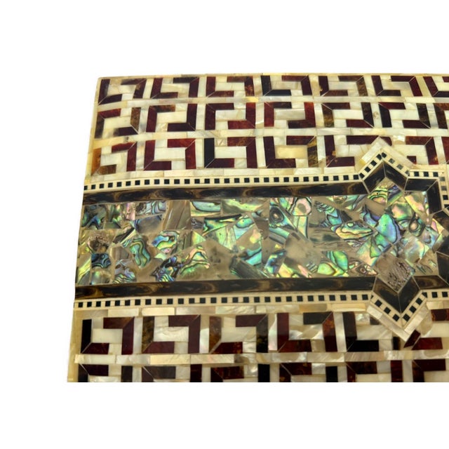 Mediterranean Handmade Mother of Pearl Jewelry Box – Egyptian Geometric Inlay For Sale - Image 3 of 10