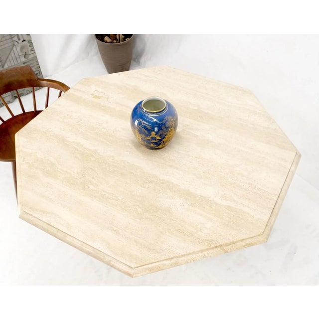 Stone Large Round Octagon Shape Single Pedestal Travertine Dining Conference Table For Sale - Image 7 of 13