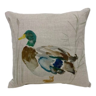 16" Square Pillow With a Traditional Mallard Duck Watercolor-Look Pattern - Made in Uk. For Sale