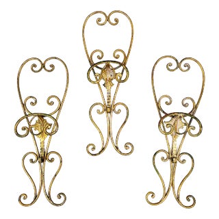 Tris Hangers in Wrought Iron Gold, 1950, Set of 3 For Sale