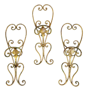 Tris Hangers in Wrought Iron Gold, 1950, Set of 3
