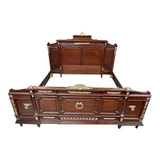 Late 19th Century French Antique Louis XVI Style Mahogany King Bed For Sale