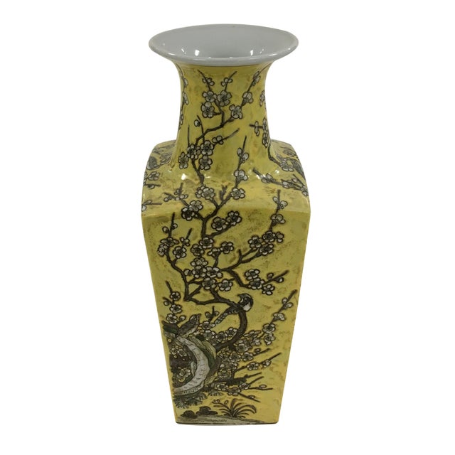 Imperial Chinese Yellow Porcelain Plum Blossom and Bird Vase Chairish