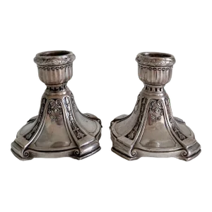 Circa 1900, Benedict Silver Plate Candlesticks, Set of 2, Edwardian Period, Floral Swag Scrollwork Design
