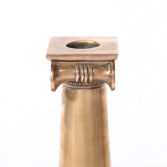 Art Deco Solid Bronze Plinth Base Corinthian Style Candleholders Signed Gorham For Sale - Image 11 of 15
