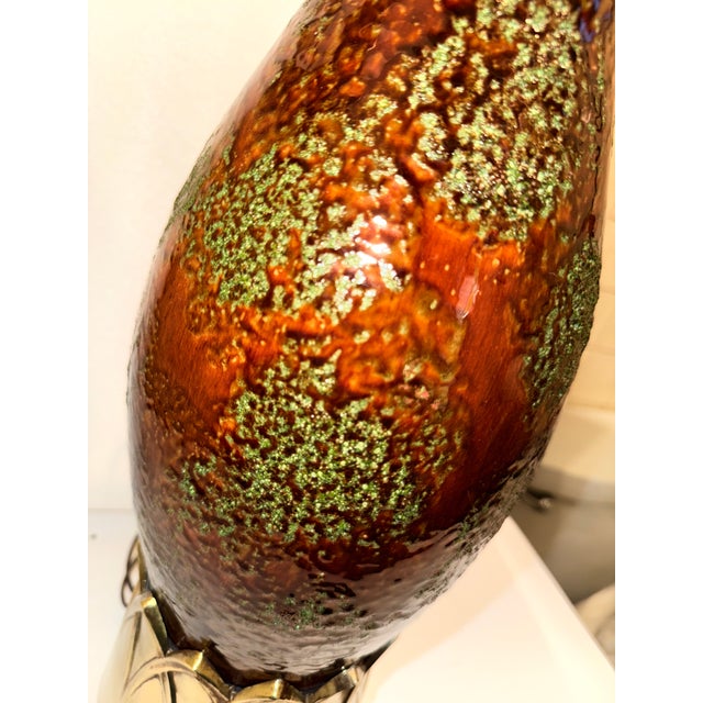 Mid 20th Century Mid-Century Modern Pottery Ceramic Lamp Spot Glazed in Burnt Orange and Mint Green For Sale - Image 4 of 9