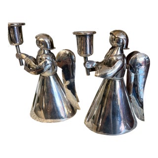 Vintage Los Castillo Silver Plate Angel Candleholder For Sale