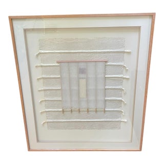 Vintage Oversized Signed Textile Fiber Art Wall Hanging, Neutral Organic Modern Framed Wall Sculpture, 40 X 46.75 For Sale