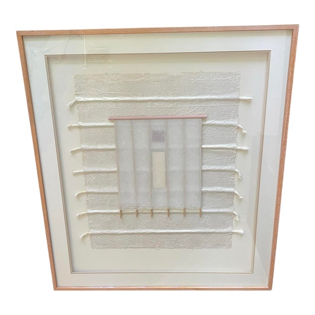 Vintage Oversized Signed Textile Fiber Art Wall Hanging, Neutral Organic Modern Framed Wall Sculpture, 40 X 46.75 For Sale