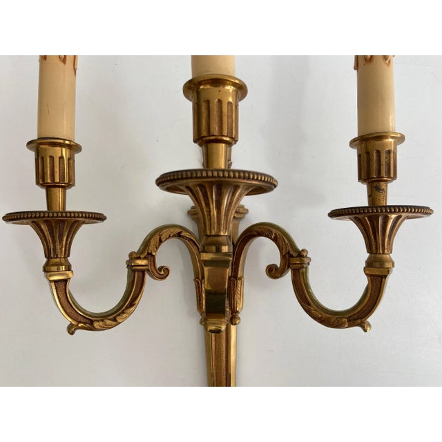 Bronze Louis the 16th Style 3 Arms Bronze Wall Lights by Lucien Gau - A Pair For Sale - Image 8 of 13