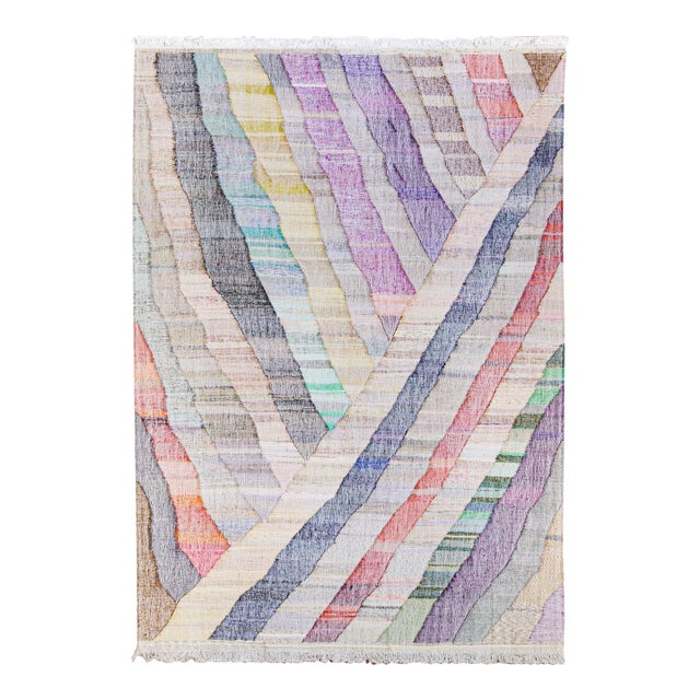 Vintage Turkish Kilim Flatweave Geometric Multicolor Wool Rug For Sale