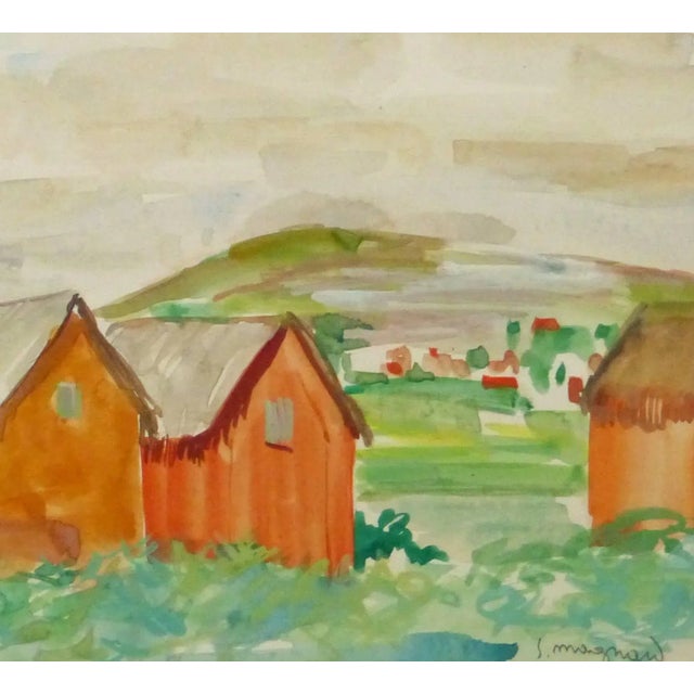 Mid-Century Modern Stephane Magnard, Vintage French Watercolor Landscape - Rural Outskirts For Sale - Image 3 of 5